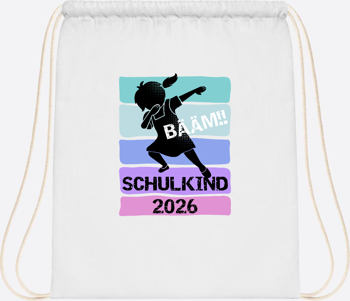 Turnbeutel zur Einschulung: Bääm Schulkind 2026 Mädchen - White