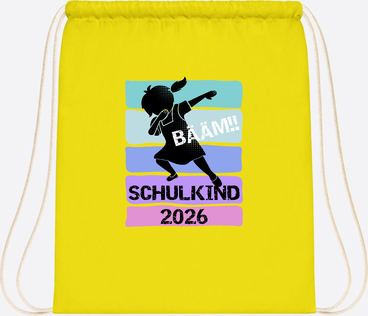 Turnbeutel zur Einschulung: Bääm Schulkind 2026 Mädchen - Yellow