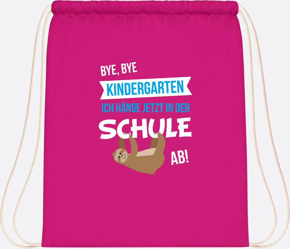 Turnbeutel zur Einschulung – Bye Bye Kindergarten mit Name - Fuchsia