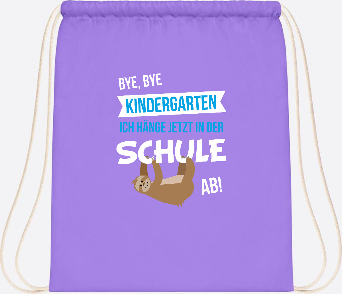 Turnbeutel zur Einschulung – Bye Bye Kindergarten mit Name - Lavender/White