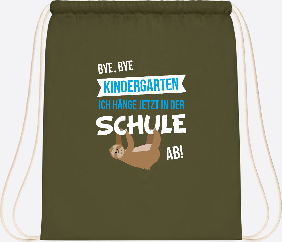 Turnbeutel zur Einschulung – Bye Bye Kindergarten mit Name - Olive Green