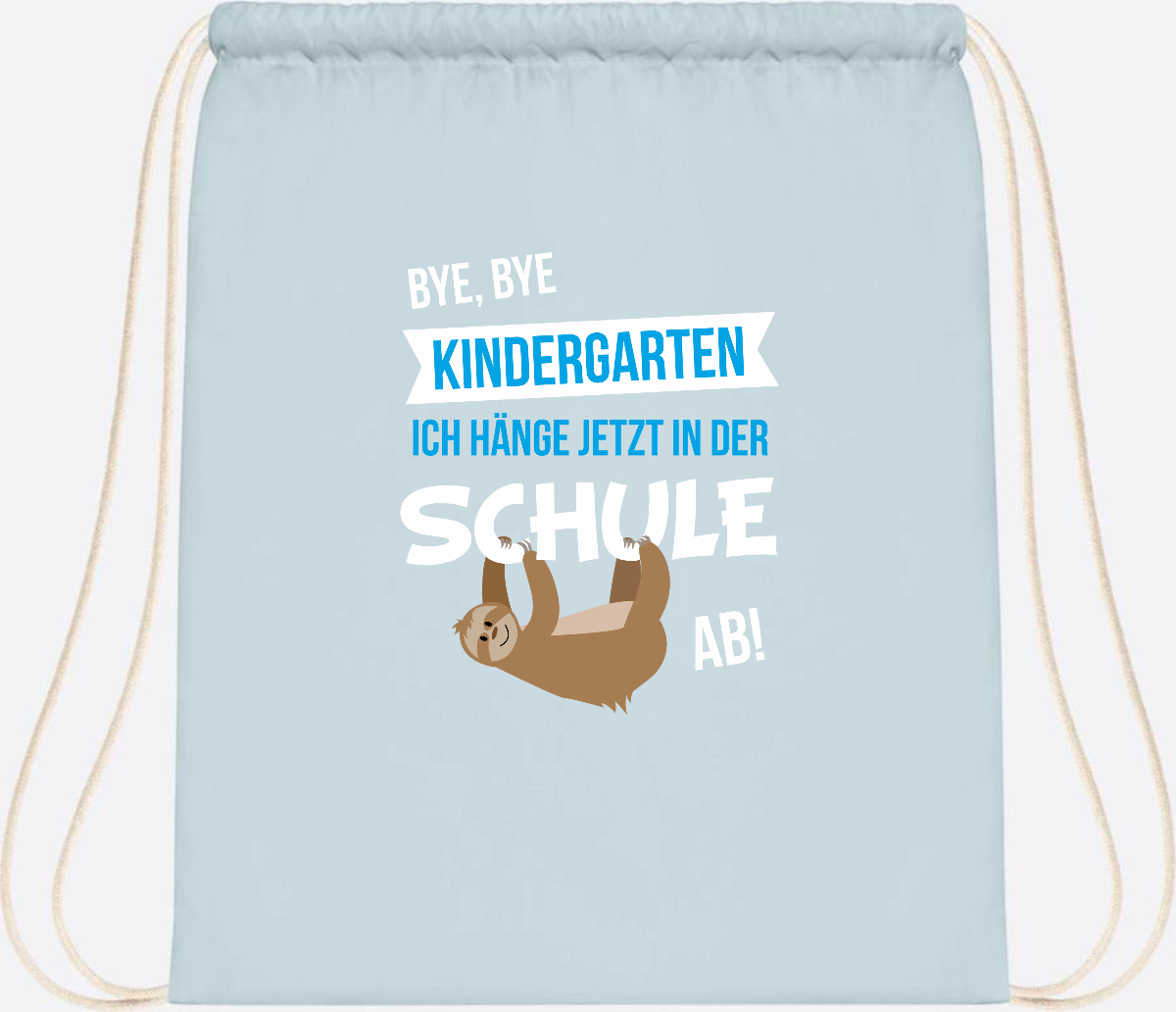 Turnbeutel zur Einschulung – Bye Bye Kindergarten mit Name - Pastel Blue/White