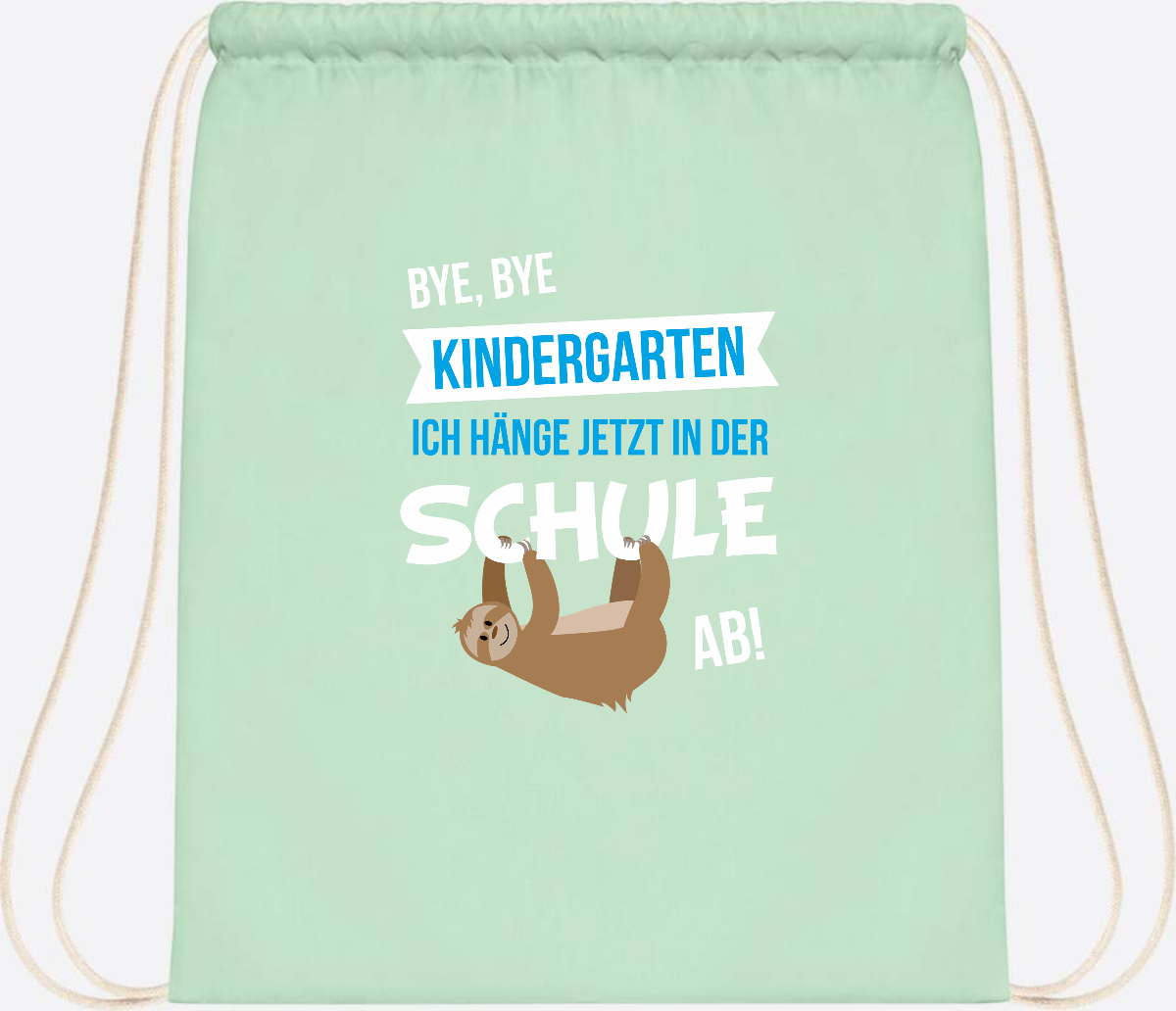 Turnbeutel zur Einschulung – Bye Bye Kindergarten mit Name - Pastel Mint/White