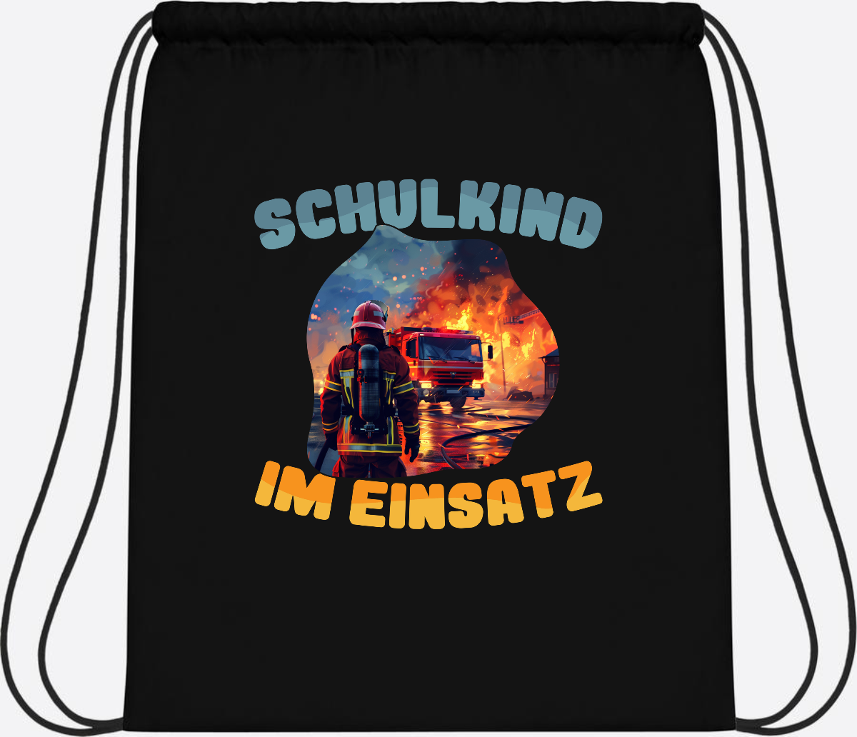 Turnbeutel zur Einschulung: Feuerwehr Schulkind im Einsatz - Black/Black