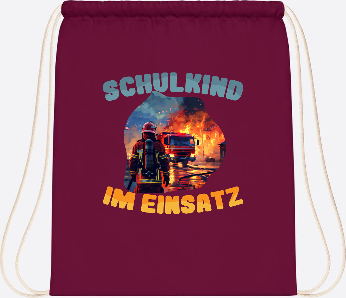 Turnbeutel zur Einschulung: Feuerwehr Schulkind im Einsatz - Burgundy
