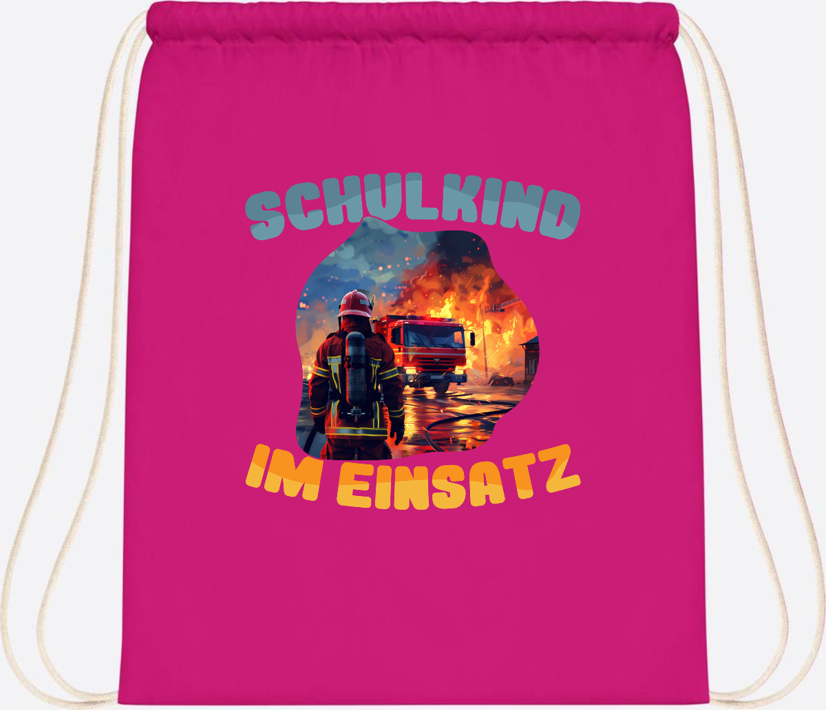 Turnbeutel zur Einschulung: Feuerwehr Schulkind im Einsatz - Fuchsia
