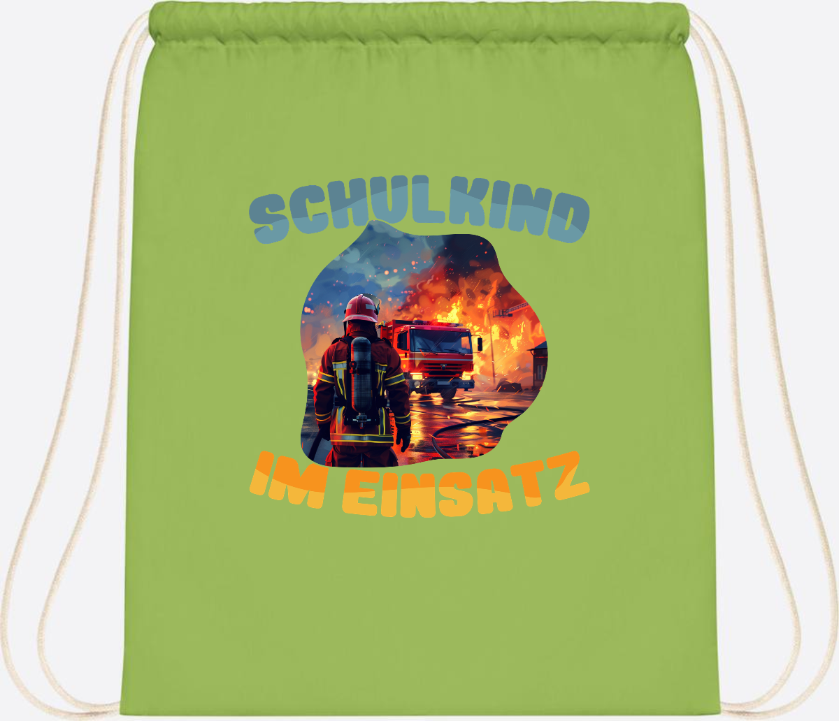 Turnbeutel zur Einschulung: Feuerwehr Schulkind im Einsatz - Lime Green
