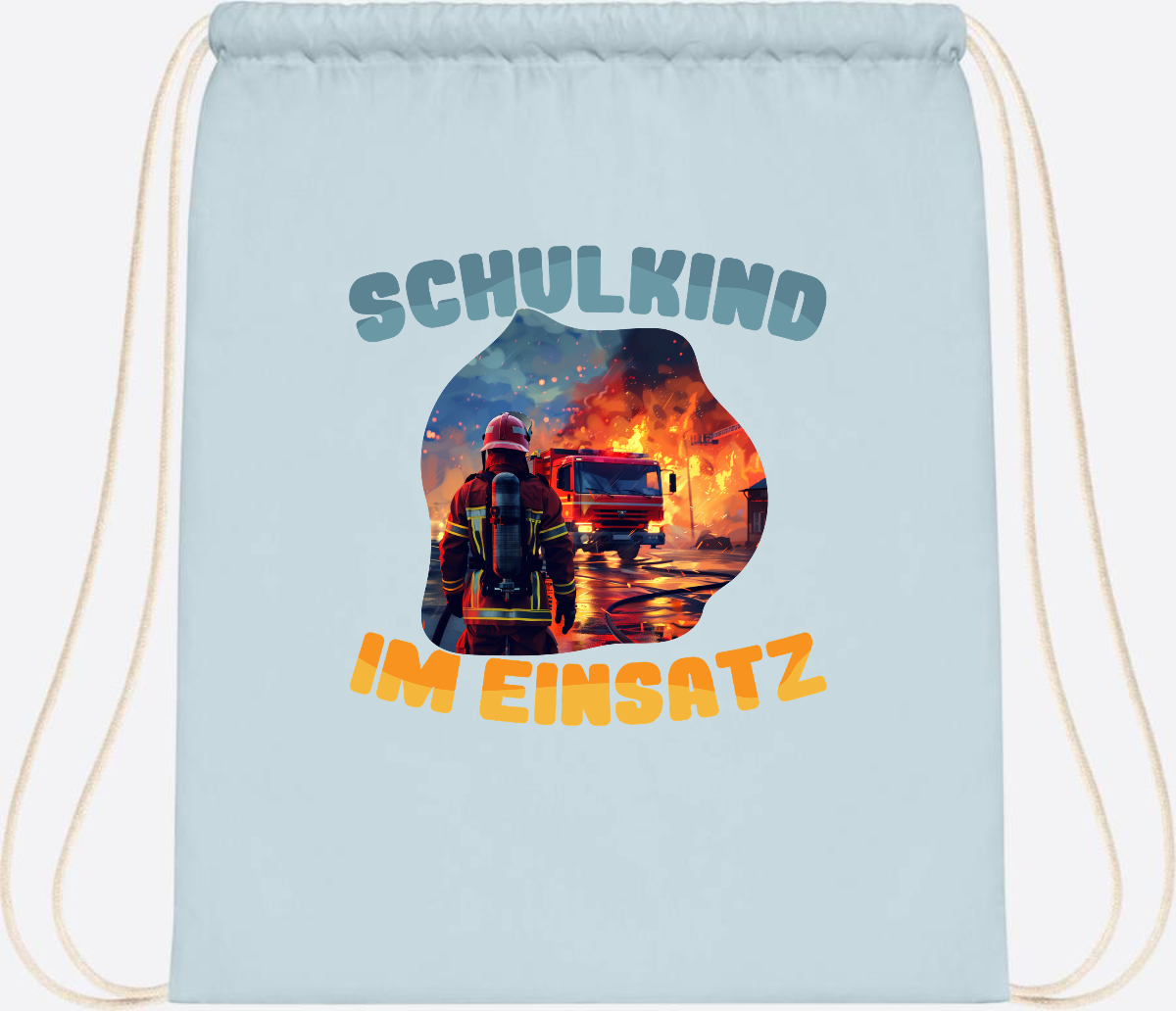 Turnbeutel zur Einschulung: Feuerwehr Schulkind im Einsatz - Pastel Blue/White