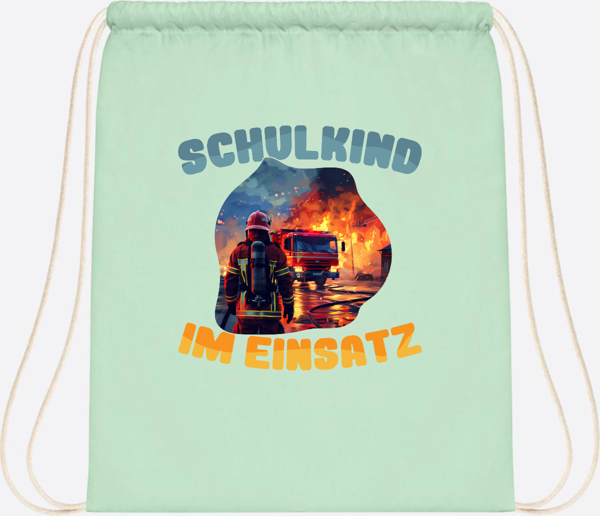 Turnbeutel zur Einschulung: Feuerwehr Schulkind im Einsatz - Pastel Mint/White