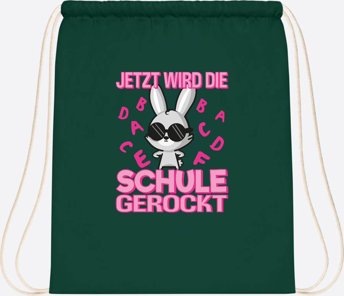 Turnbeutel zur Einschulung: Hase rockt die Schule – mit Name - Bottle Green