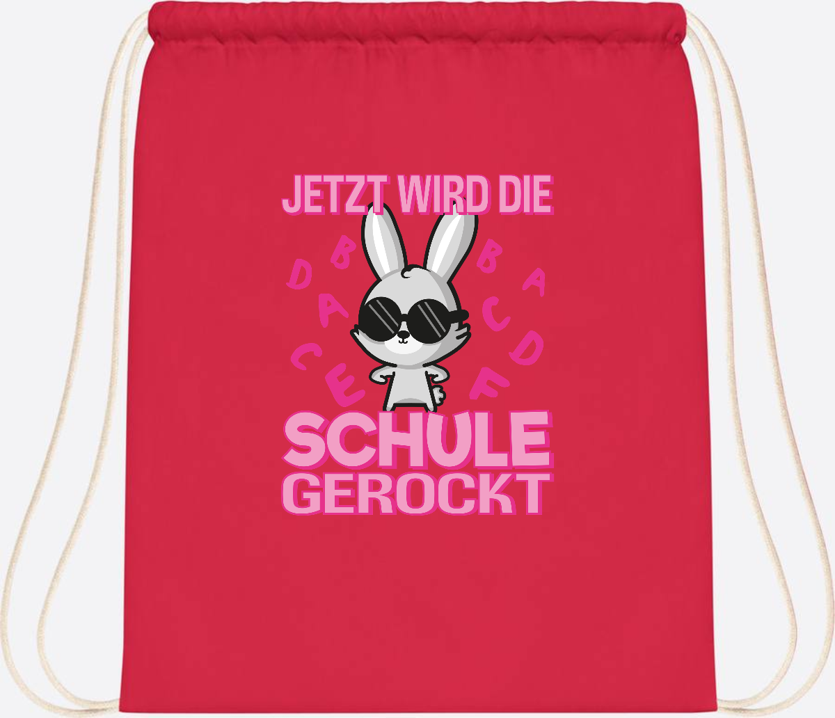 Turnbeutel zur Einschulung: Hase rockt die Schule – mit Name - Bright Red