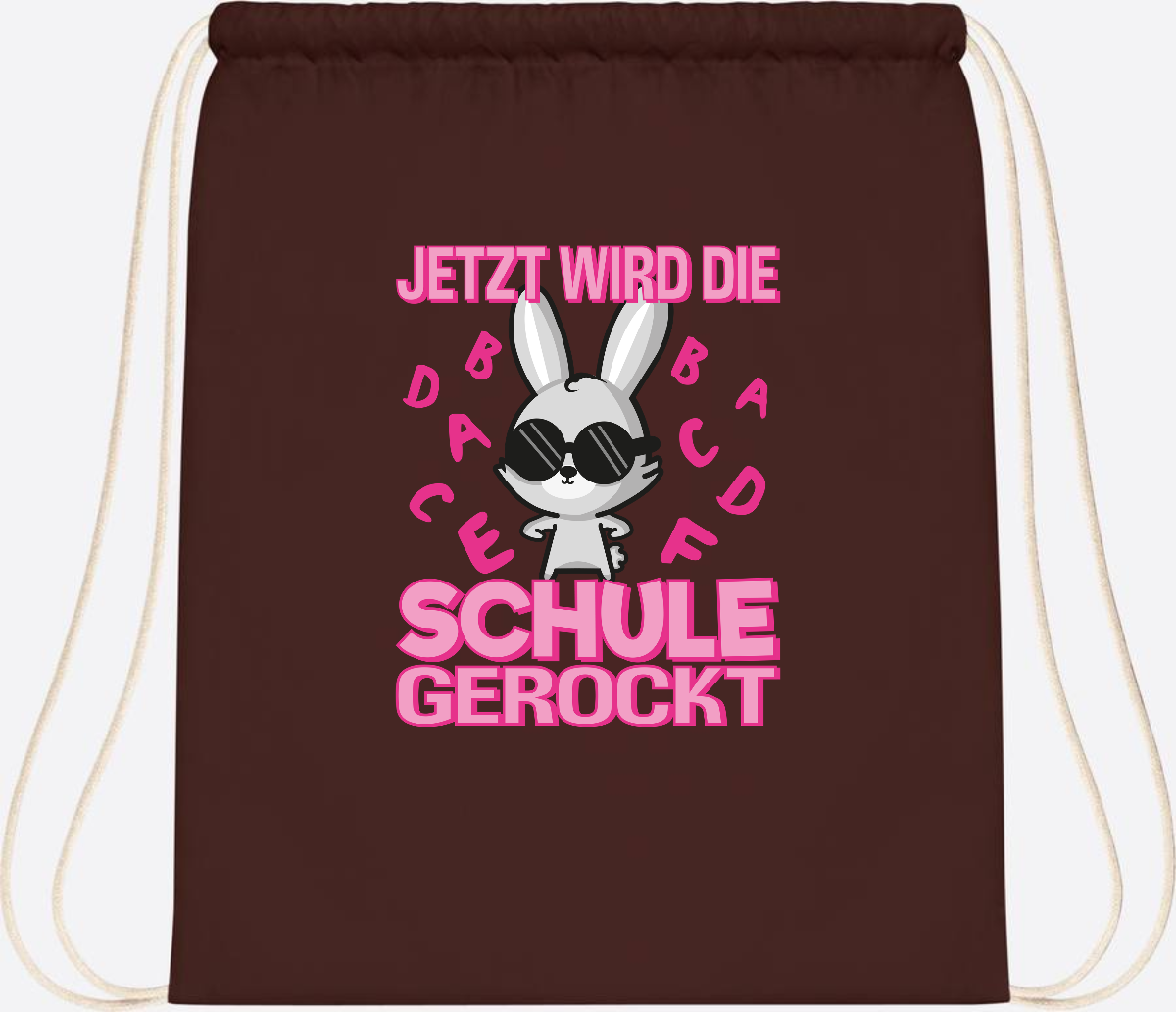 Turnbeutel zur Einschulung: Hase rockt die Schule – mit Name - Chocolate