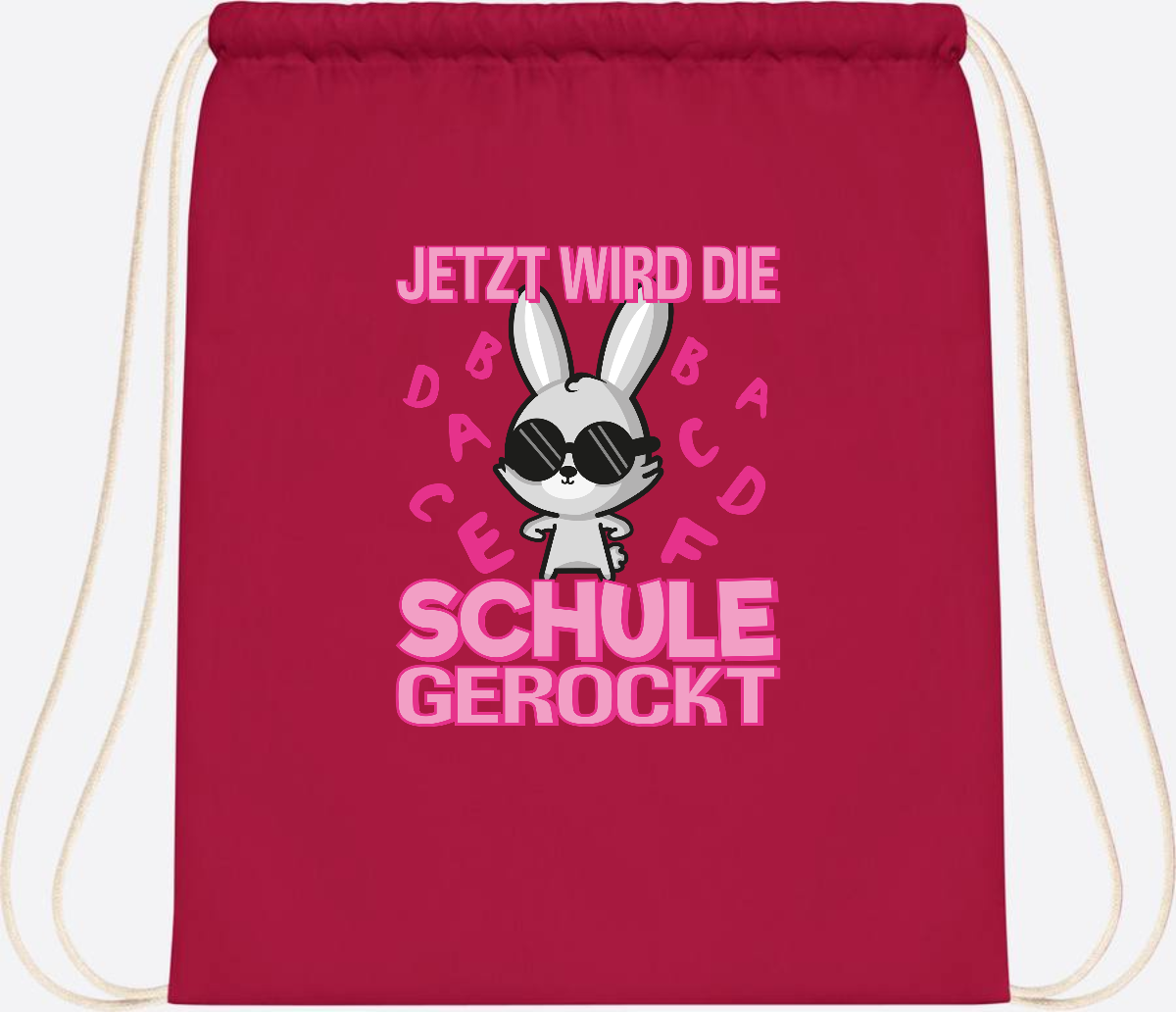 Turnbeutel zur Einschulung: Hase rockt die Schule – mit Name - Classic Red