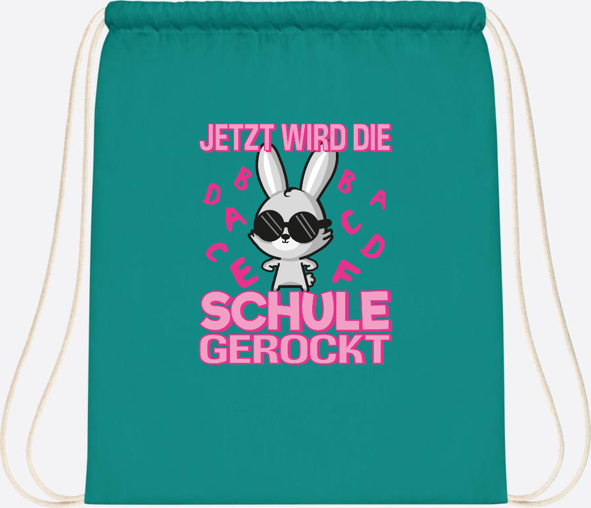 Turnbeutel zur Einschulung: Hase rockt die Schule – mit Name - Emerald