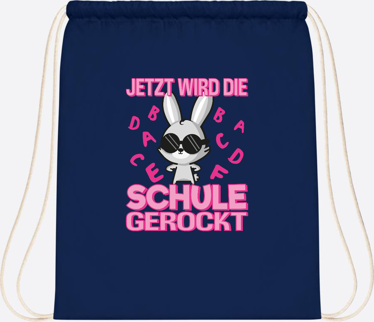 Turnbeutel zur Einschulung: Hase rockt die Schule – mit Name - French Navy