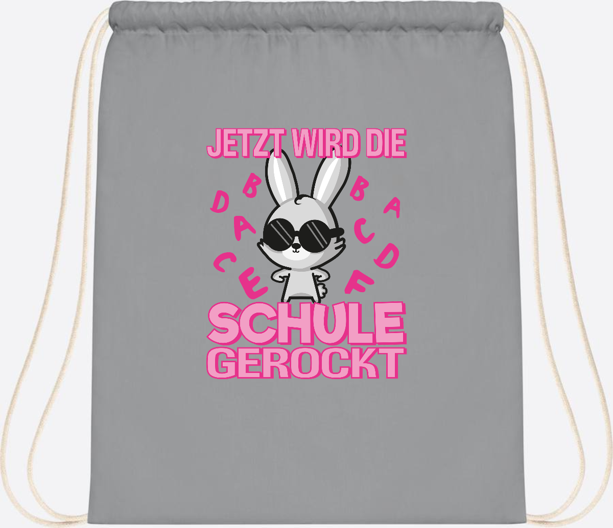 Turnbeutel zur Einschulung: Hase rockt die Schule – mit Name - Light Grey
