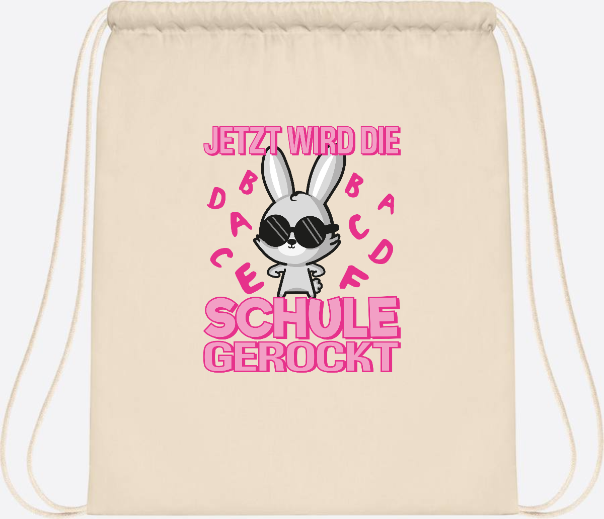 Turnbeutel zur Einschulung: Hase rockt die Schule – mit Name - Natural