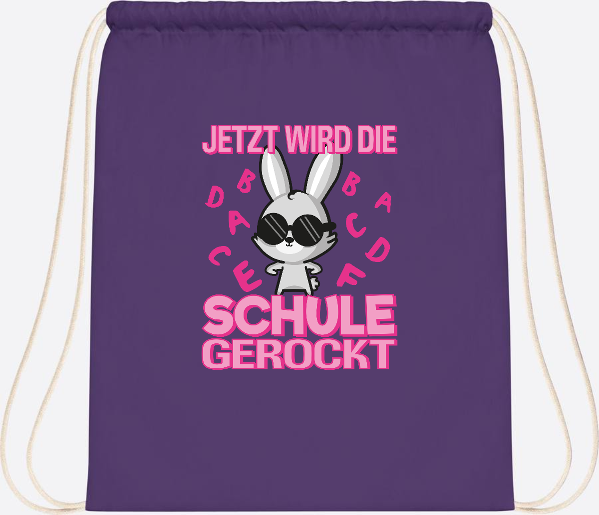 Turnbeutel zur Einschulung: Hase rockt die Schule – mit Name - Purple
