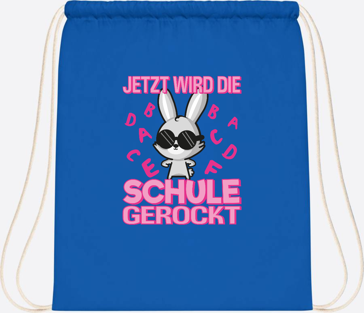 Turnbeutel zur Einschulung: Hase rockt die Schule – mit Name - Sapphire Blue