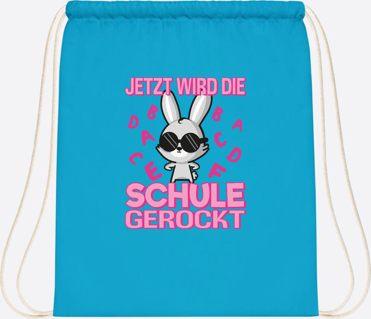 Turnbeutel zur Einschulung: Hase rockt die Schule – mit Name - Surf Blue