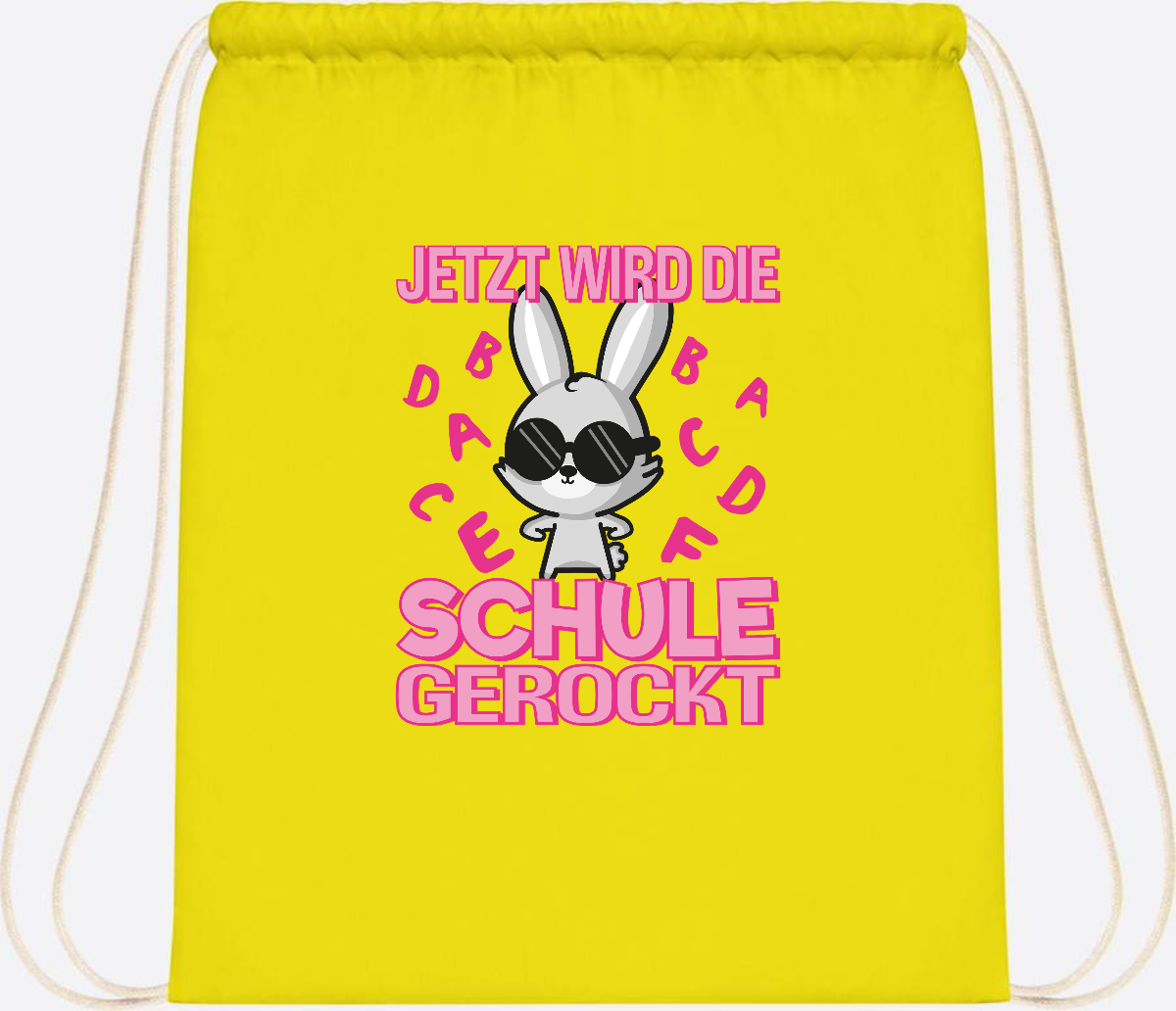 Turnbeutel zur Einschulung: Hase rockt die Schule – mit Name - Yellow