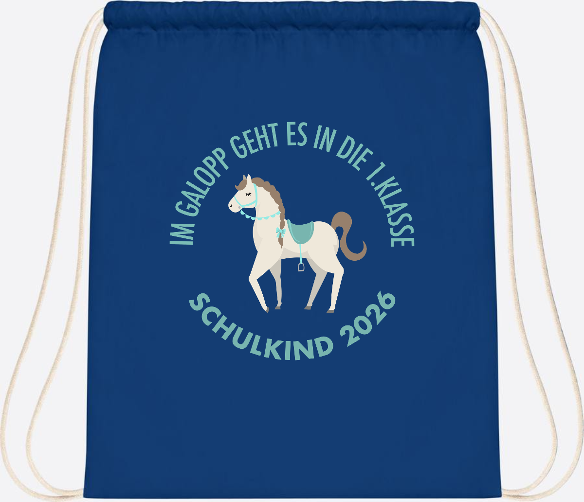 Turnbeutel zur Einschulung: Im Galopp Schulkind 2026 mit Name - Bright Royal