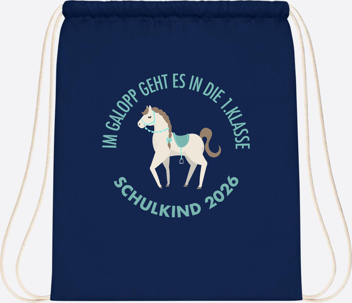 Turnbeutel zur Einschulung: Im Galopp Schulkind 2026 mit Name - French Navy