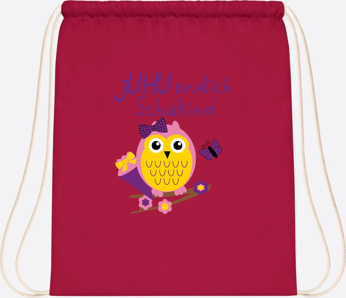 Turnbeutel zur Einschulung – jUHU Schulkind Eule mit Name - Classic Red