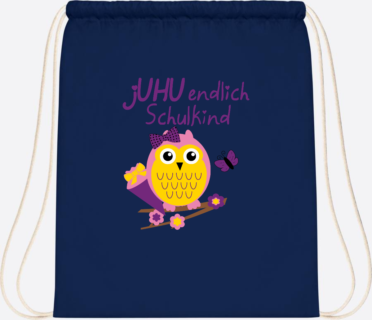 Turnbeutel zur Einschulung – jUHU Schulkind Eule mit Name - French Navy