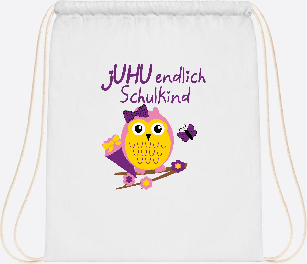 Turnbeutel zur Einschulung – jUHU Schulkind Eule mit Name - White