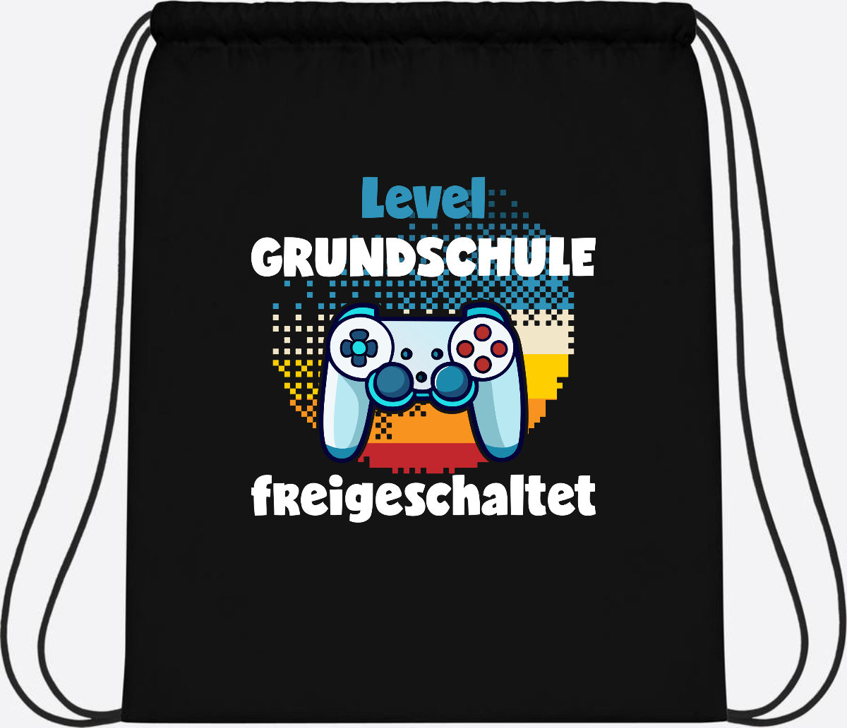 Turnbeutel zur Einschulung: Level Grundschule freigeschaltet - Black/Black