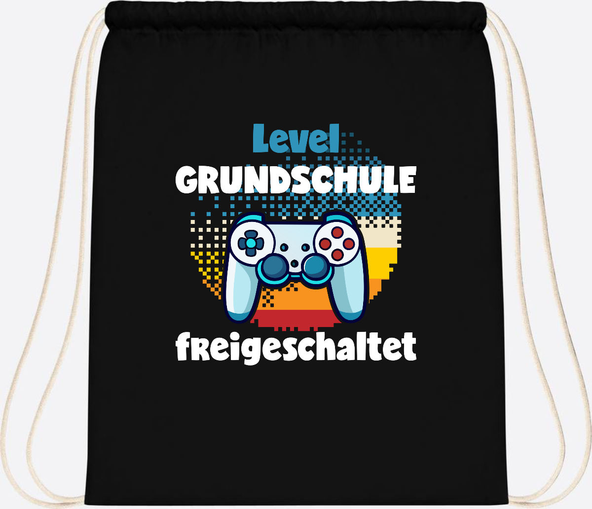 Turnbeutel zur Einschulung: Level Grundschule freigeschaltet - Black