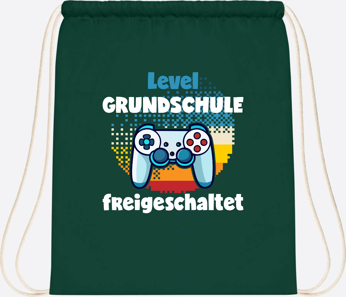 Turnbeutel zur Einschulung: Level Grundschule freigeschaltet - Bottle Green