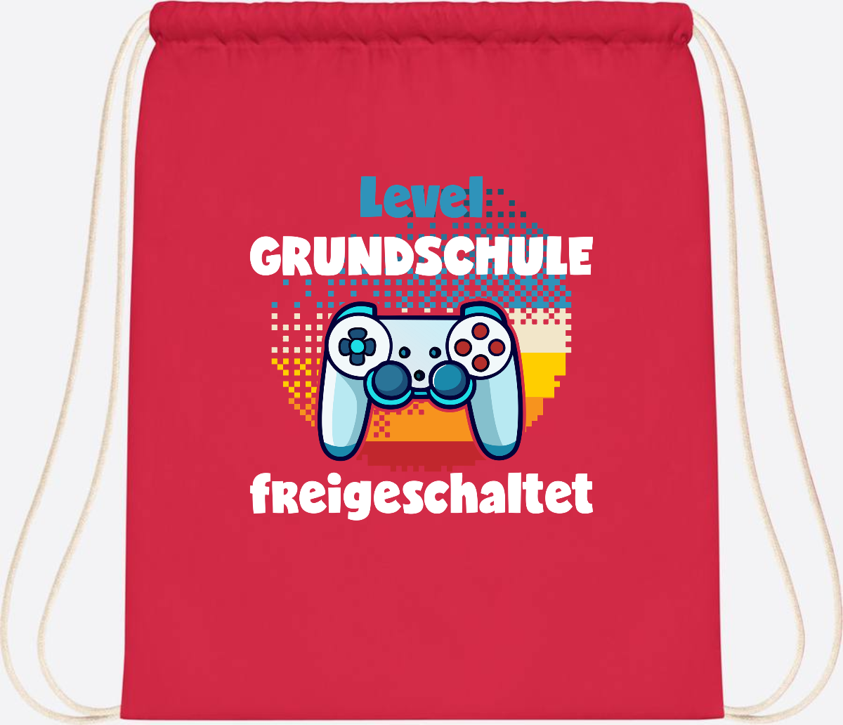 Turnbeutel zur Einschulung: Level Grundschule freigeschaltet - Bright Red