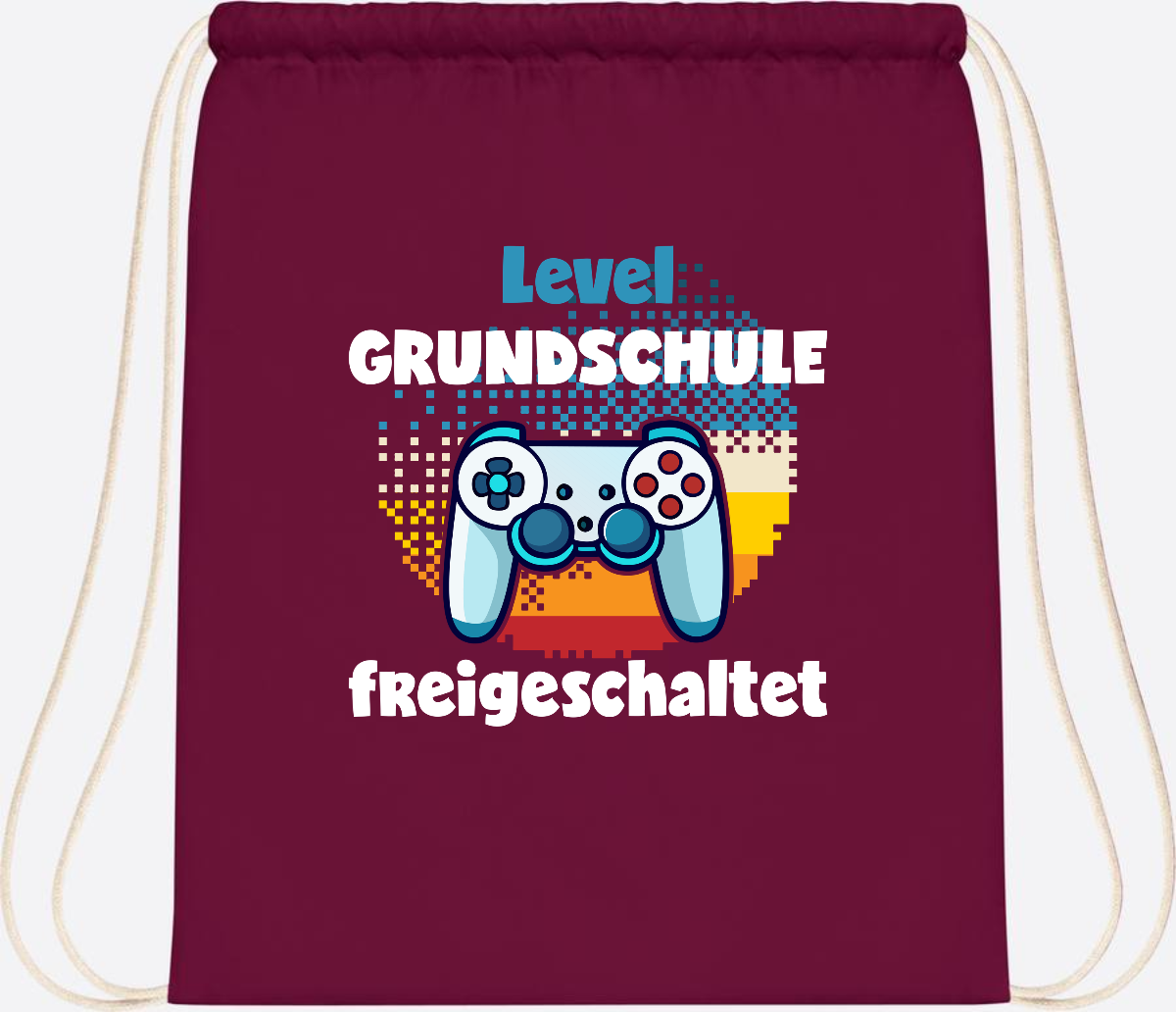 Turnbeutel zur Einschulung: Level Grundschule freigeschaltet - Burgundy