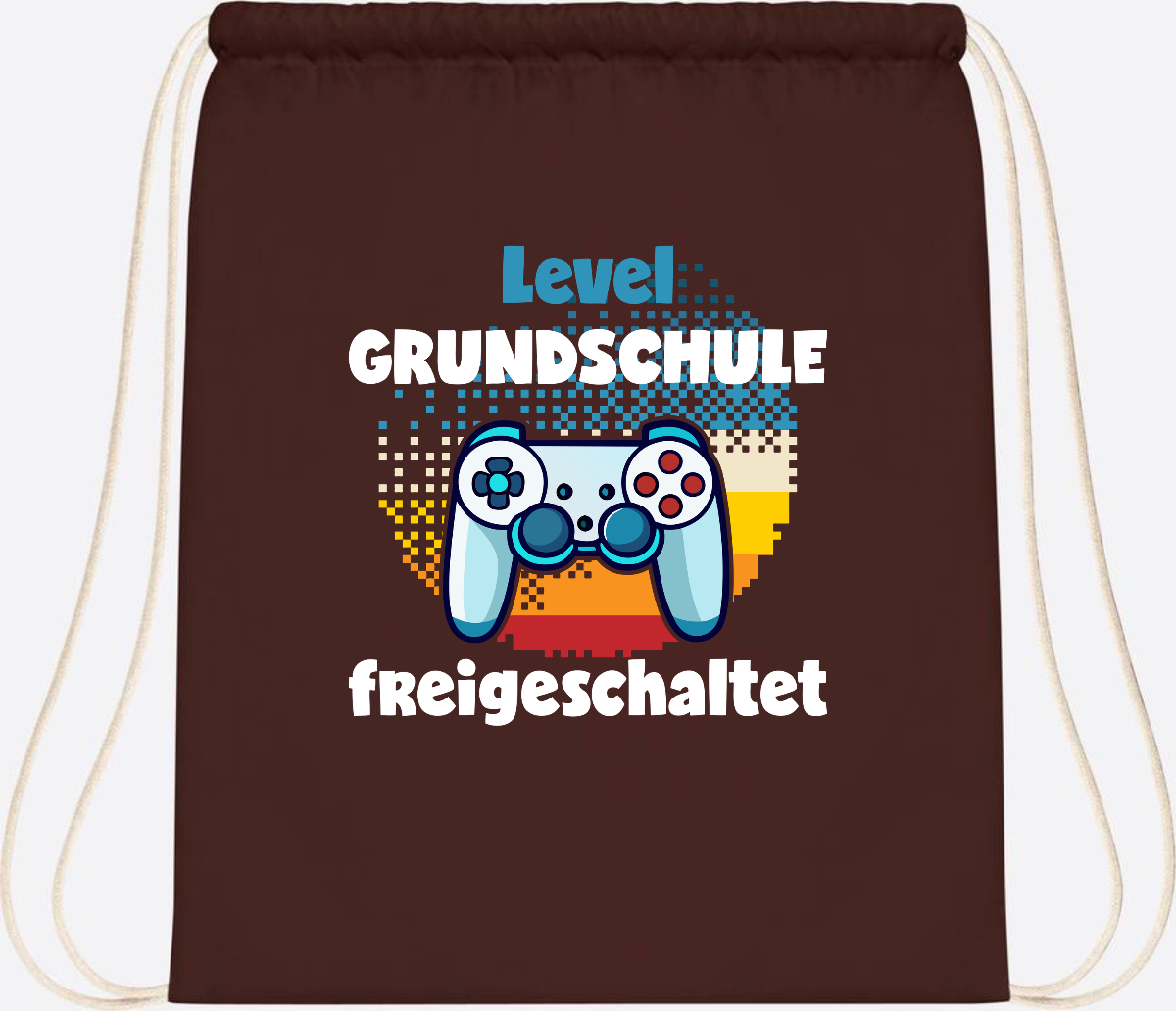 Turnbeutel zur Einschulung: Level Grundschule freigeschaltet - Chocolate