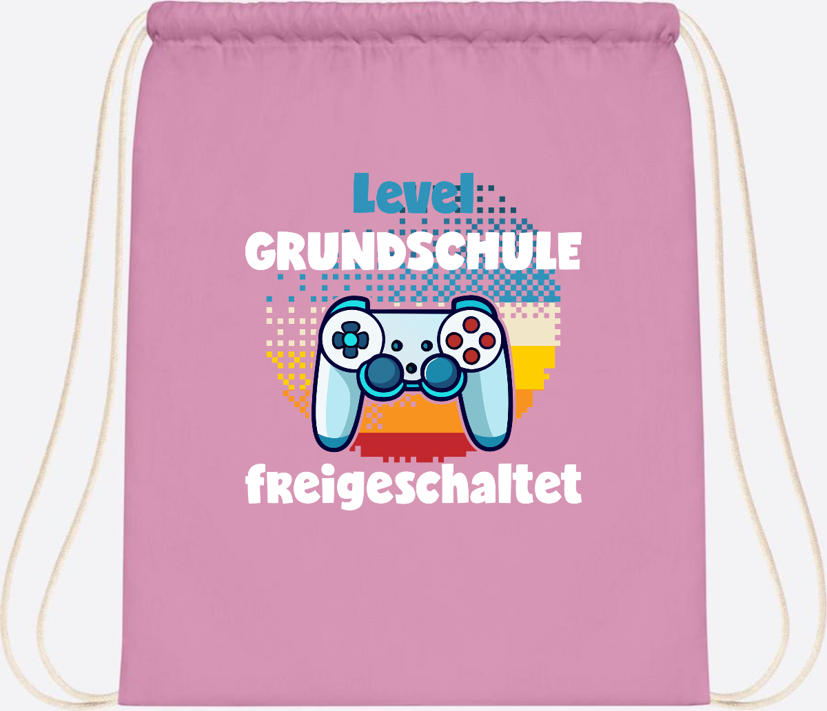 Turnbeutel zur Einschulung: Level Grundschule freigeschaltet - Classic Pink/White