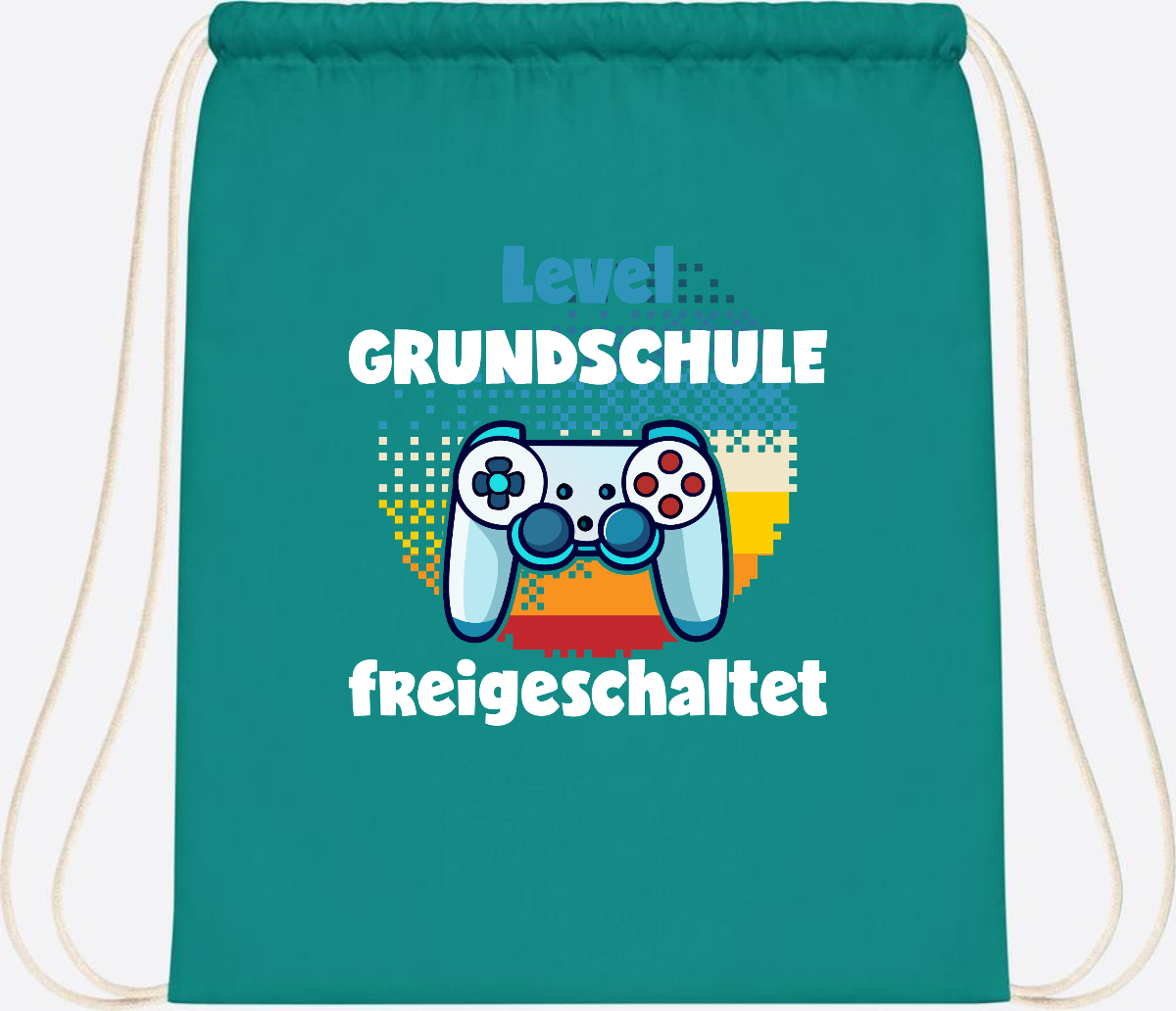 Turnbeutel zur Einschulung: Level Grundschule freigeschaltet - Emerald