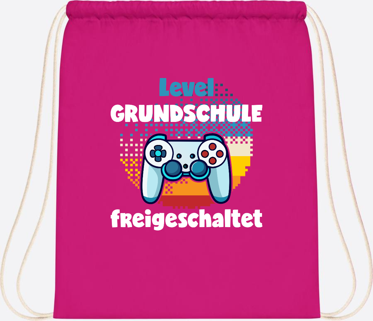 Turnbeutel zur Einschulung: Level Grundschule freigeschaltet - Fuchsia