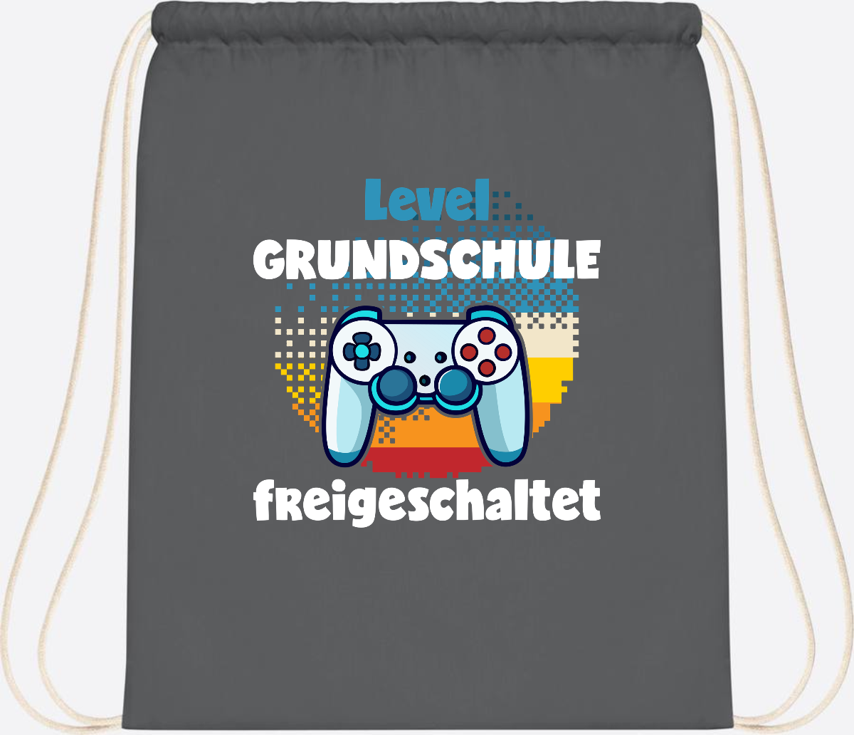Turnbeutel zur Einschulung: Level Grundschule freigeschaltet - Graphite Grey