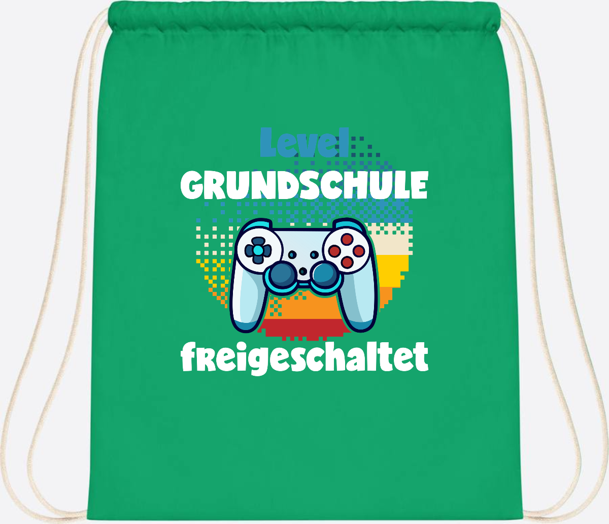 Turnbeutel zur Einschulung: Level Grundschule freigeschaltet - Kelly Green