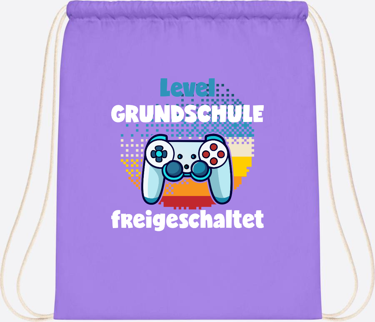 Turnbeutel zur Einschulung: Level Grundschule freigeschaltet - Lavender/White