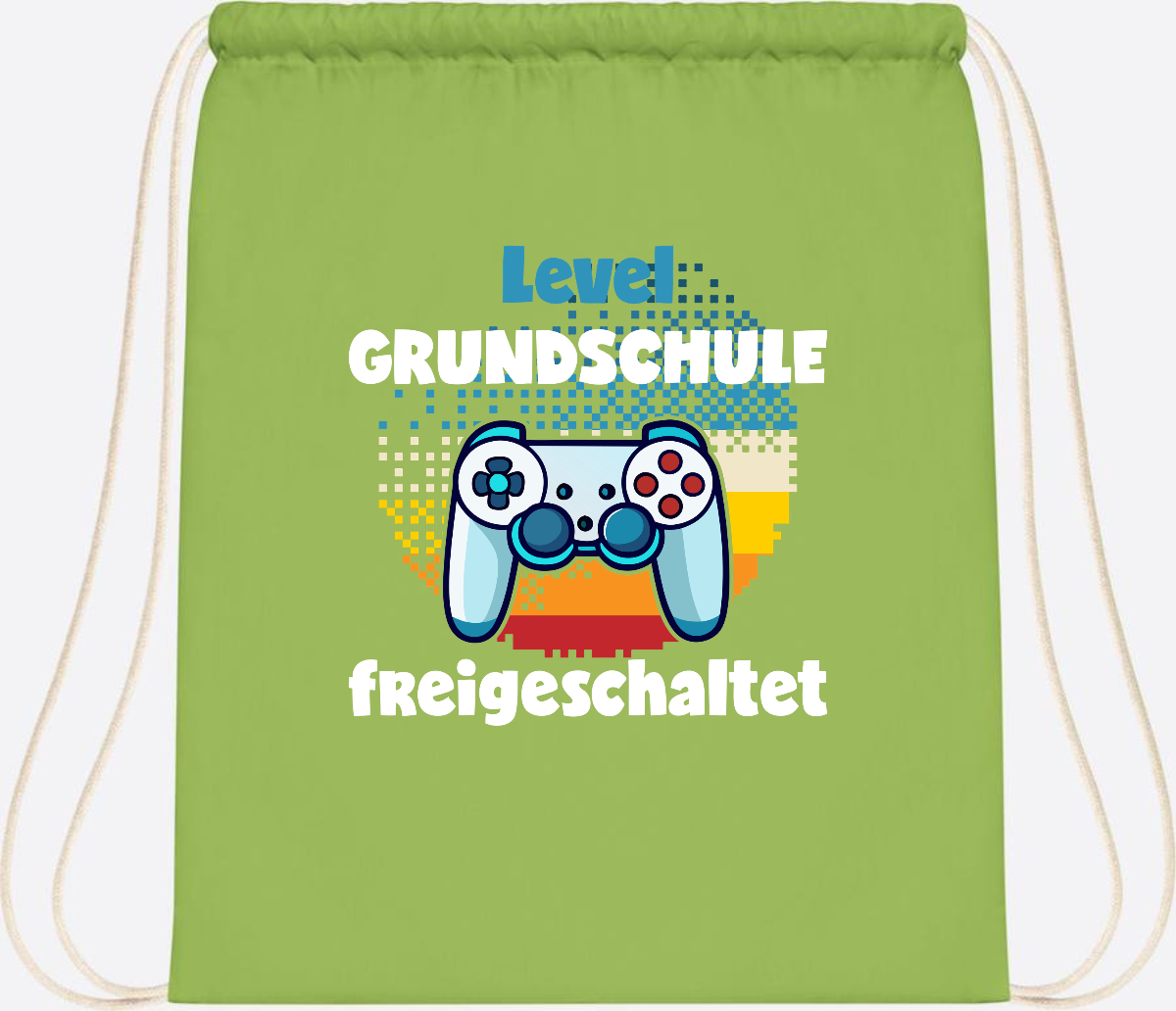 Turnbeutel zur Einschulung: Level Grundschule freigeschaltet - Lime Green