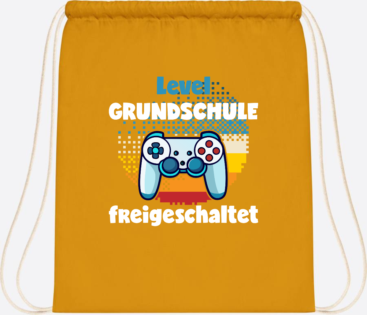 Turnbeutel zur Einschulung: Level Grundschule freigeschaltet - Mustard