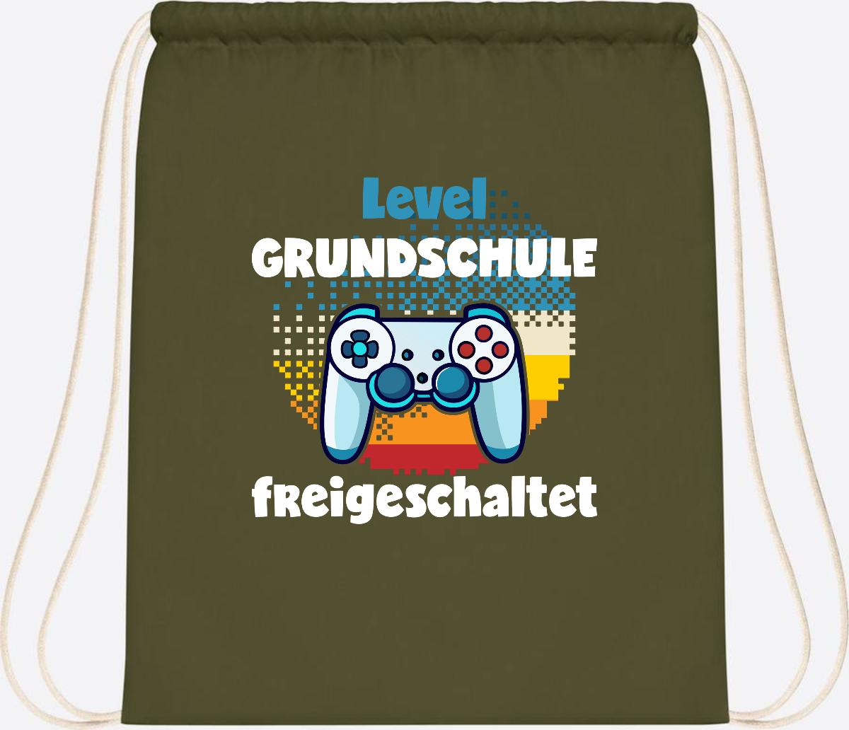 Turnbeutel zur Einschulung: Level Grundschule freigeschaltet - Olive Green