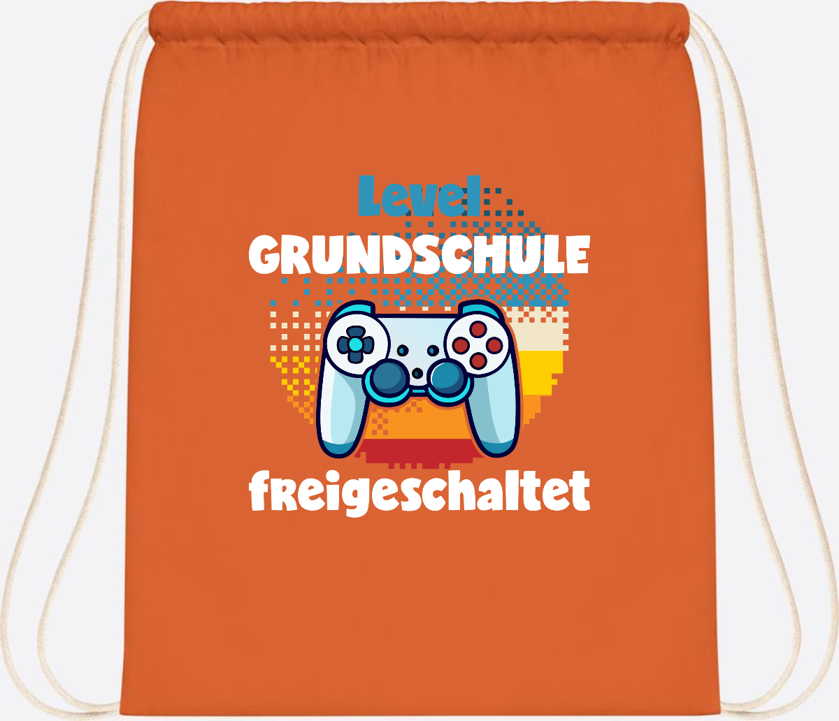 Turnbeutel zur Einschulung: Level Grundschule freigeschaltet - Orange