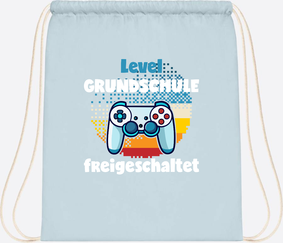 Turnbeutel zur Einschulung: Level Grundschule freigeschaltet - Pastel Blue/White