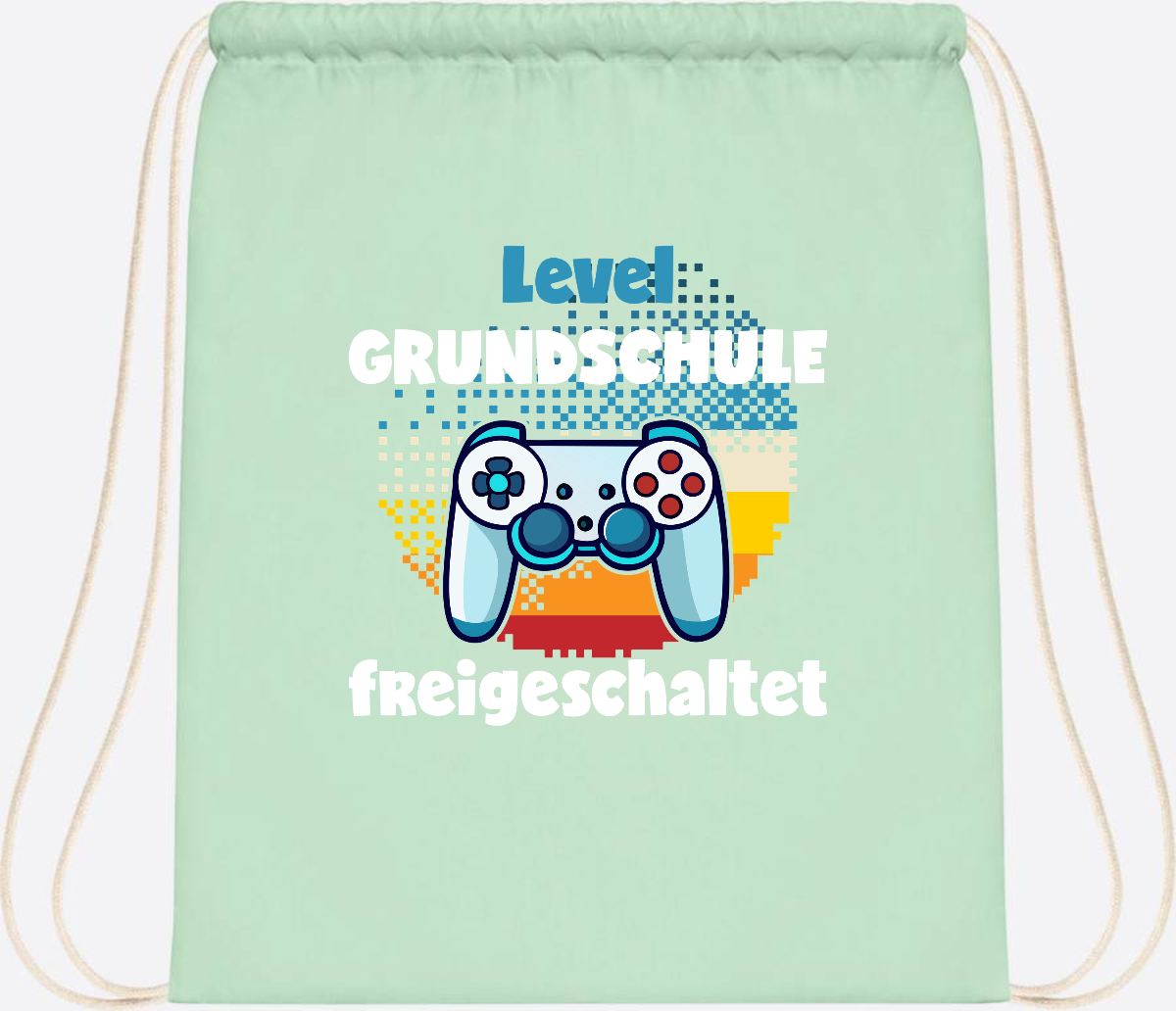 Turnbeutel zur Einschulung: Level Grundschule freigeschaltet - Pastel Mint/White