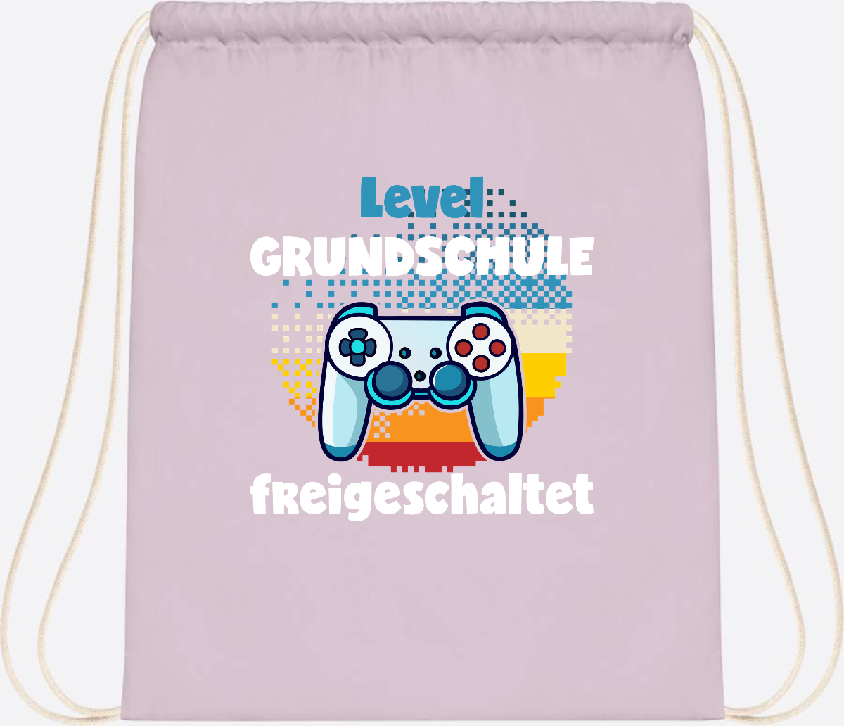 Turnbeutel zur Einschulung: Level Grundschule freigeschaltet - Pastel Pink/White