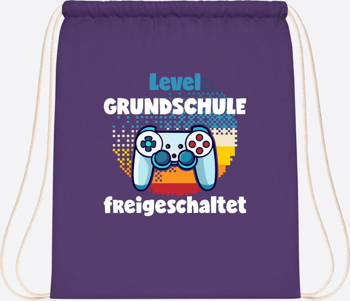 Turnbeutel zur Einschulung: Level Grundschule freigeschaltet - Purple